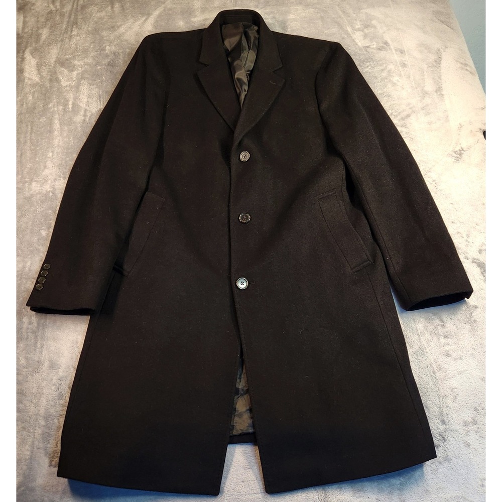 Lauren Ralph Lauren Men Coat 44L Black Wool Cashmere Blend Topcoat Italian 44
